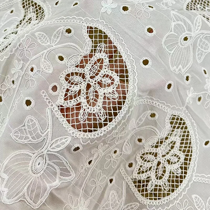 

Laser show fabric, openwork embroidery flower cashew flower lace embroidery fabric DIY women's shirt fashion dress fabric