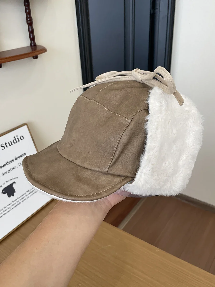

Lamb wool thickened ear protector Lei Feng hat children's autumn and winter velvet lace-up windshield and cold cycling hat