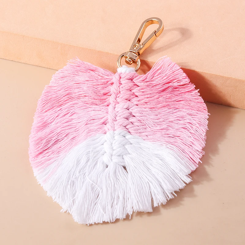 Pretty Handmade knitted Leaf Keychain Tassels Keyring Pendants for Women Girls Handbag Decor Charms DIY Key Chain Jewelry Gifts