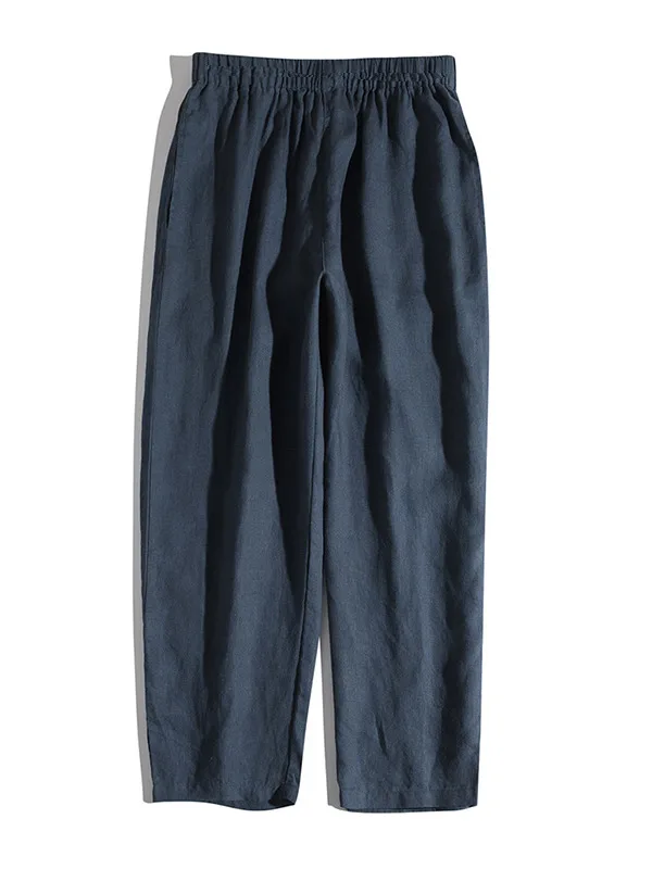 Estate 2025 Pantaloni Harem casual dimagranti larghi da donna Lino puro Comodo elastico in vita Sette lunghe Sle artistico