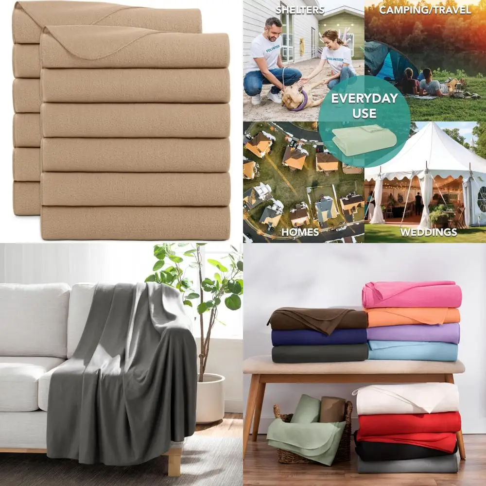 

Ultra Soft Polar Fleece Blankets Bulk - 12 Pack Cozy Throws for Car, Camping, Couch, Office, Outdoor, Home Use