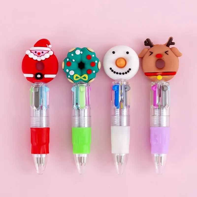 5Pcs/Lot Cute Snowmen Elk Santa Claus Mini 4Color Ballpoint Pens Christmas Multicolor Ball Point Pen Kids School Stationery Gift