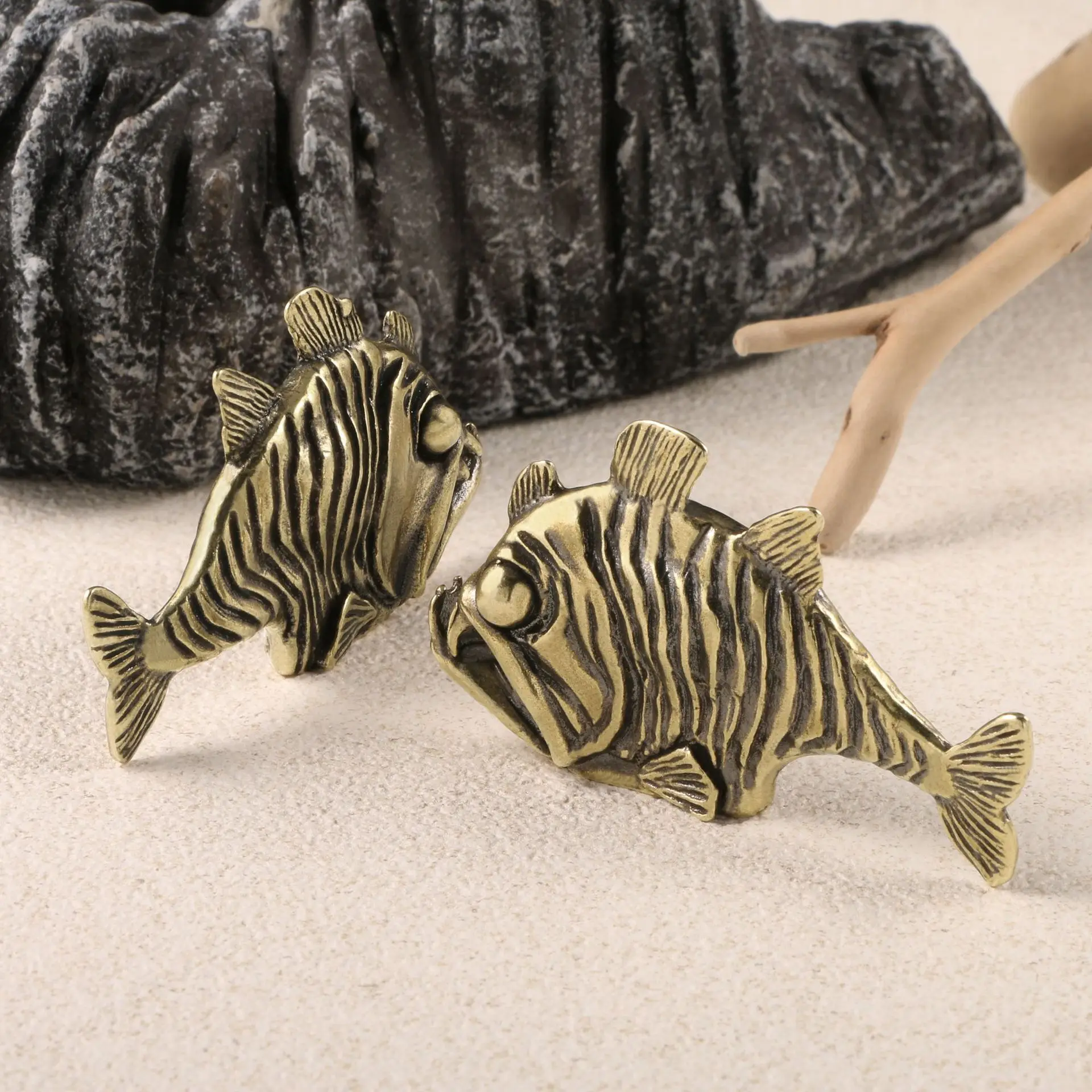 Piranha Brass Desk Decoration Figure Ornaments Piranha Fish Tea Pet Copper Crafts Collection Decorative Figurines