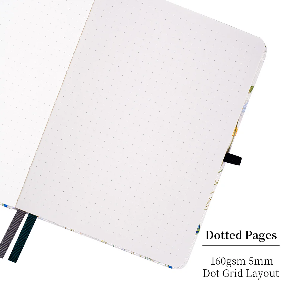 Corderona Floral Hardcover Notebook, bala pontilhada Journal, papel grosso, elástico, 160gsm