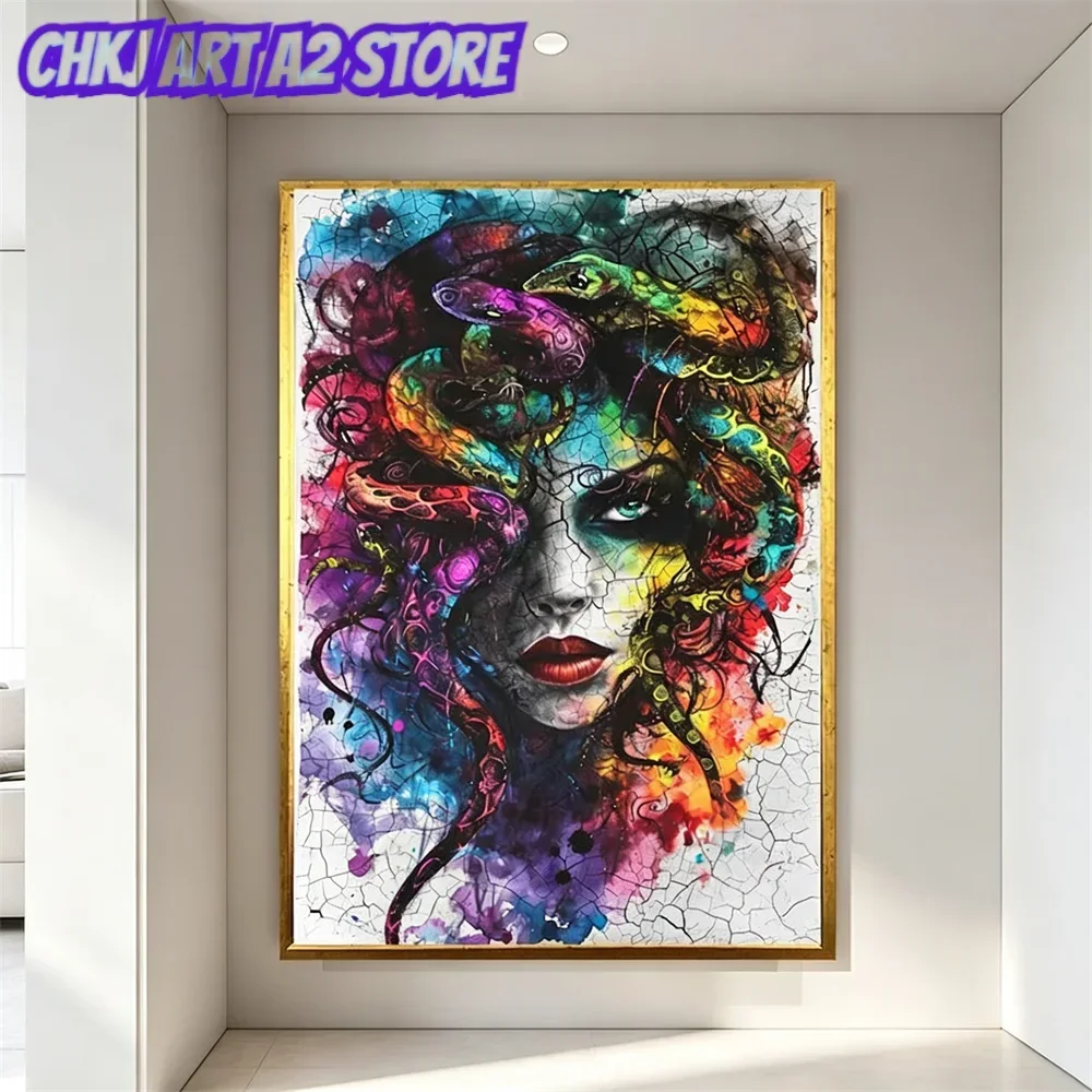 Colorful Medusa Canvas Wall Art Greek Mythology Snake Head Woman Portrait Graffiti Pop Art Print for Living Room Home Decor