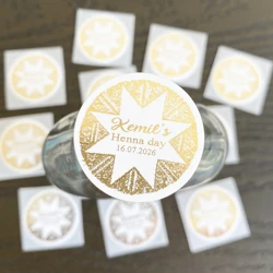 50 Personalized Henna Day Stickers Golden Mehendi Wedding Thank you Favor decor