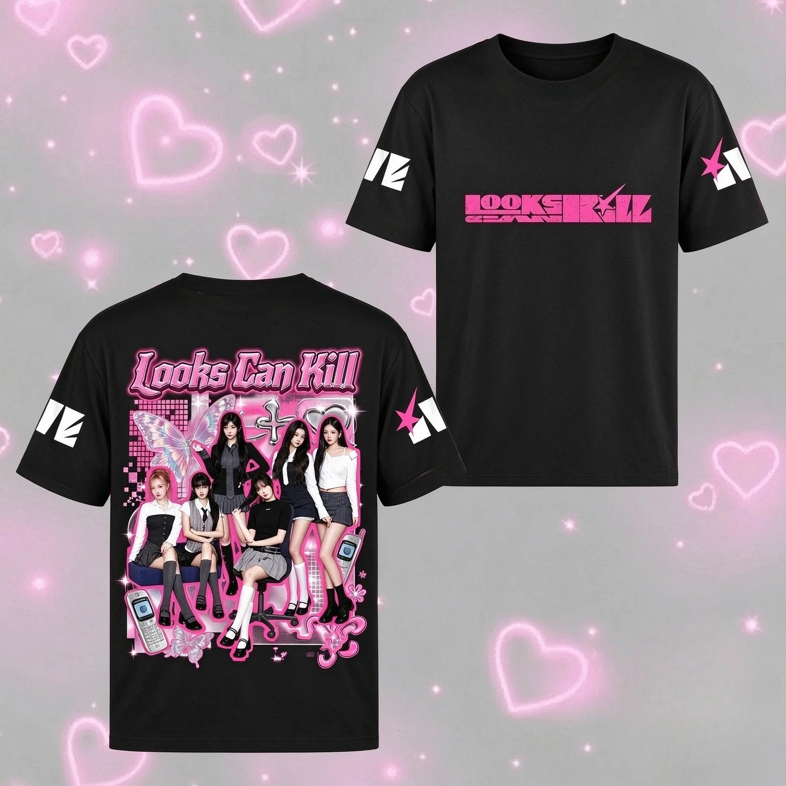 IVE 2026 New EP Looks Can Kill T Shirt Kpop Fans Merch Graphic Tee Vintage Y2K Style Front And Back Print Pink Aesthetic Short