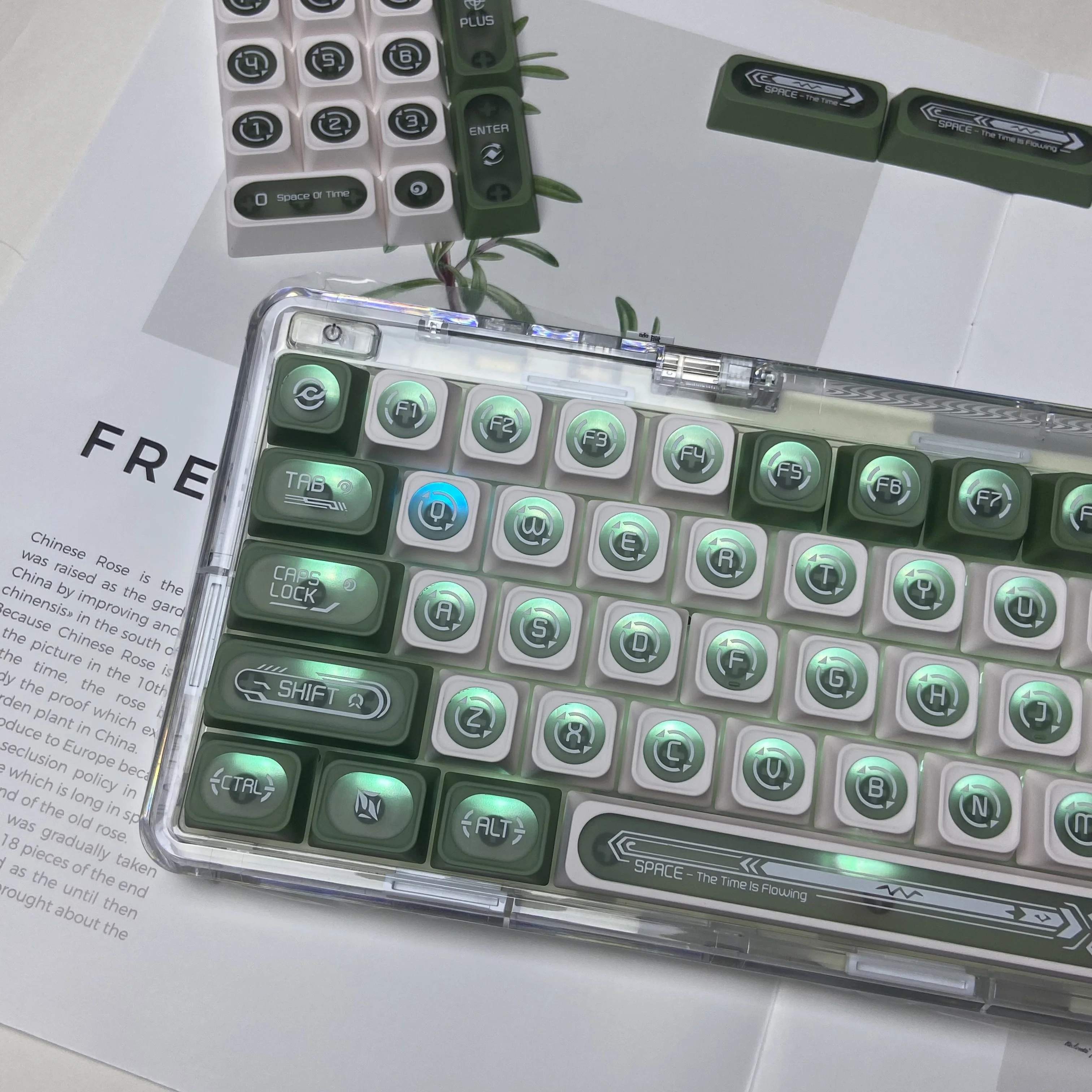 Green Cat's Eye Series Keycaps PBT 138 Keys Cherry Profile Dye-Sub Custom Mechanical Keyboard Keycap for 60% 65% 75% 96% layouts