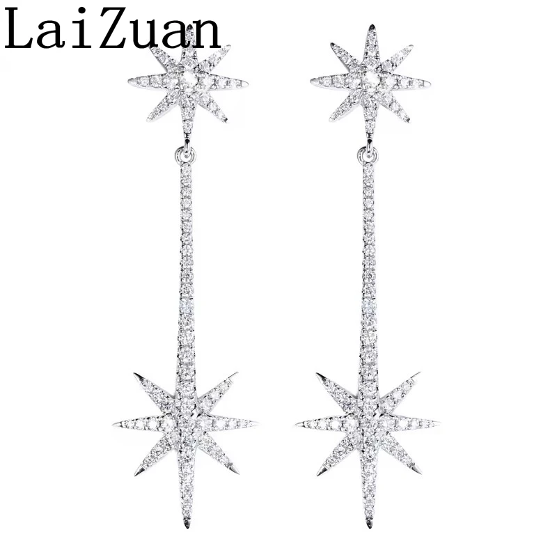 LaiZuan Solid 18k AU750 White Gold Star Natural Diamond Stud Earrings Women Trendy Design Fine Jewelry Luxurious Prong Setting