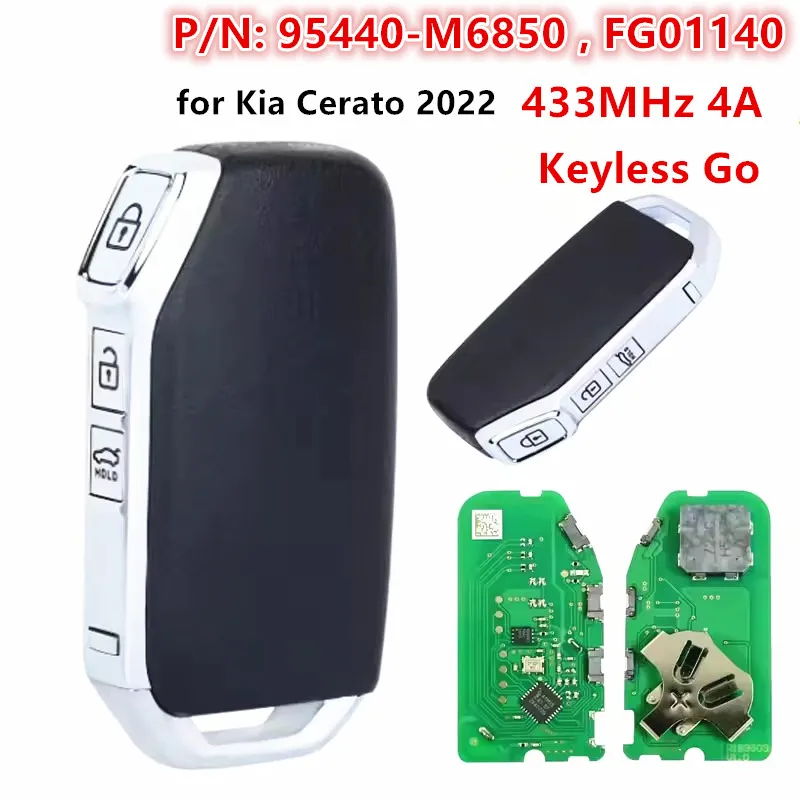 

KEYECU 95440-M6850, FG01140 Keyless Go, 3 кнопки, новый умный запасной ключ, ключ дистанционного управления, чип 4A, 433 МГц для Kia Cerato 2022