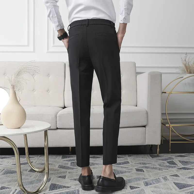 Slim Straight Non-iron Dress Pants Men Business Casual Little Feet Suit Pants Classic Black Apricot Dark Gray Male Trousers