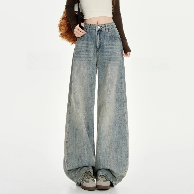 Y2K Loose Straight Leg Jeans Women Trousers Baggy Wide Fit Casual High Waist Retro Vintage Style Women's Fleece Lined Jeans