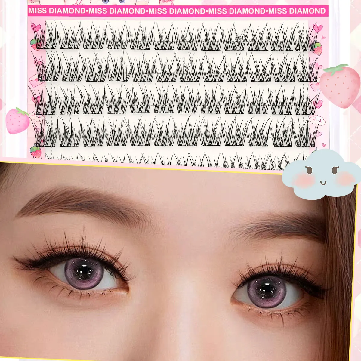 Easy-To-Adhesive False Eyelashes Set, Thick Cartoon Style with Natural Appearance, Suitable for Beginners, Thick and Fluffy, Rea image 5