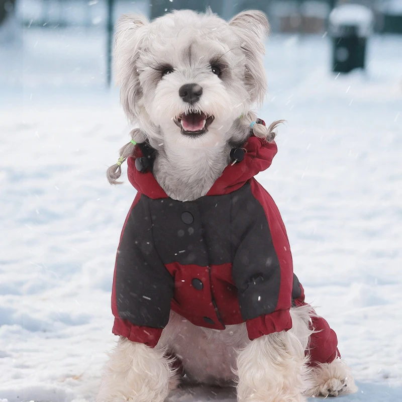 Hundejacke, wasserdicht, für den Winter, warmer Mantel, vier Beine, Hundekleidung, mit Kapuze, Haustier-Overall, Baumwolle, Daunenjacken, Welpen-Sweatshirt-Kleidung – Detail 18