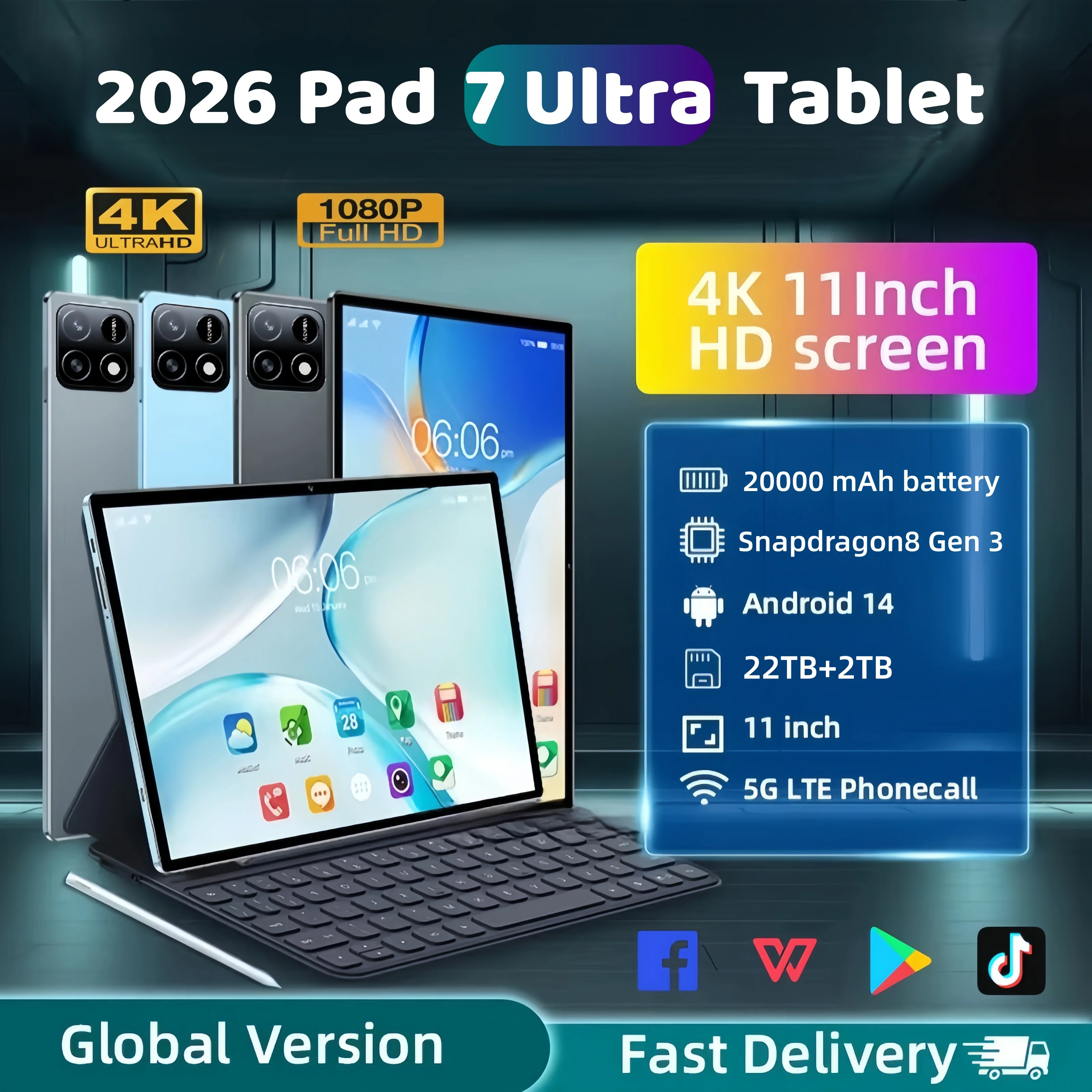 �y�Z�[�����z2026�N�V�^�I���W�i���O���[�o���Ń^�u���b�gPC Pad 7S Pro Snapdragon 8gen3 Android 14 HD 4K 22GB+2TB 5G�^�u���b�g �f���A��SIM WIFI�^�u���b�g
