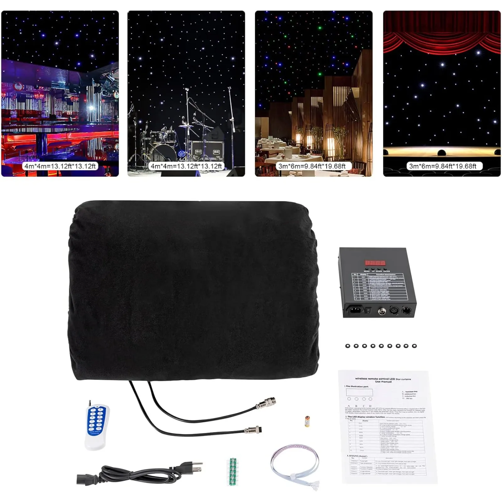 Cenário de luzes de cortina led 20 pés x 10 pés pano de palco led com controle dmx, cortina de estrela estrelada multifuncional