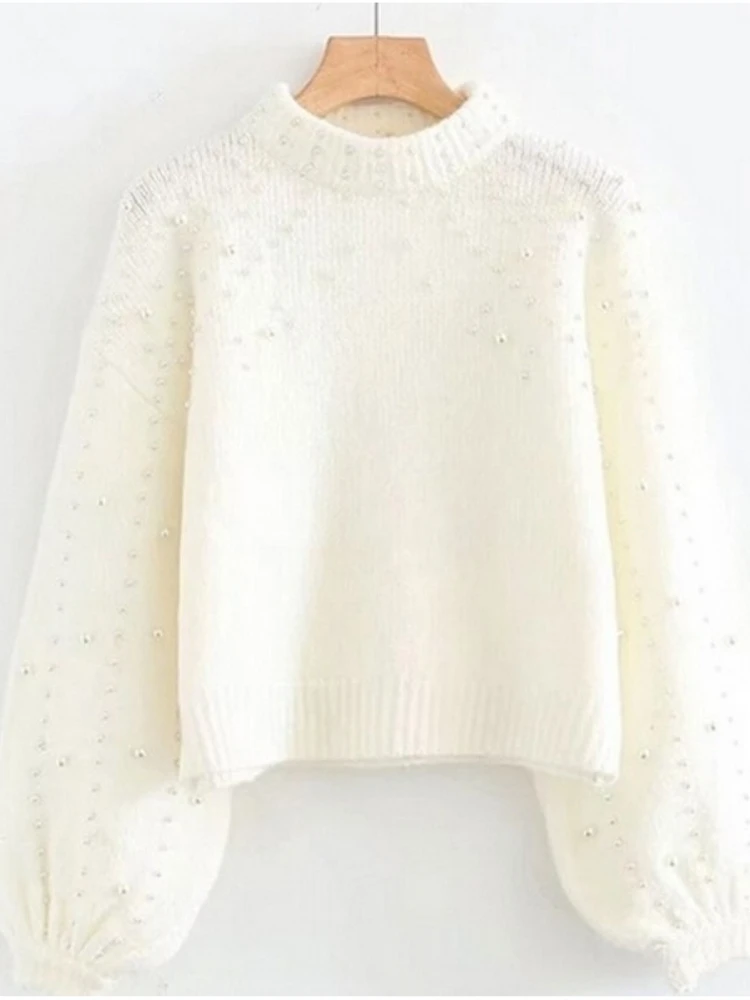 

Women's round Ne Knit Top Pearl Bubble Sle Pullover Sweater Loose Fit Long Sve Autumn Faion Casual Comfortable Camere