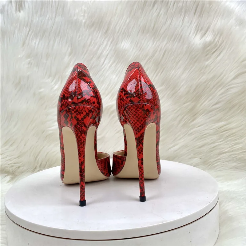 Heelgoo Red Snakeskin Women Inside Open Pointy Toe High Heel Shoes 12cm 10cm 8cm Sexy Fashion Dress Stiletto Pumps for Party