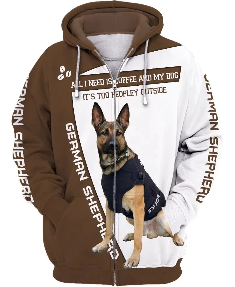 Dog Zipper Hoodies German Shepherd 3D Print Men Women Hooded Sweatshirts Oversized Harajuku Outdoor Tracksuit Coat Man Clothing