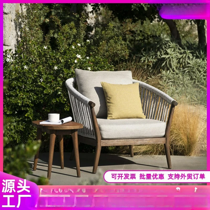 

Customizable outdoor solid wood sofa villa courtyard rope woven tables and chairs custom processing waterproof and sunscreen