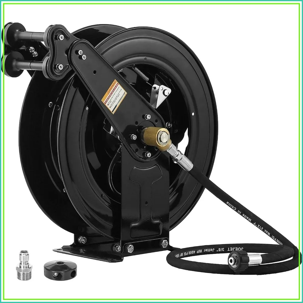 Auto-Retractable Pressure Washer Hose Reel, 50FT x 3/8" Heavy Duty Steel, Dual Arm, 4000 PSI