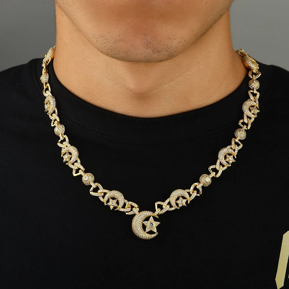 Iced Out CZ Moon & Star Necklace - usage example