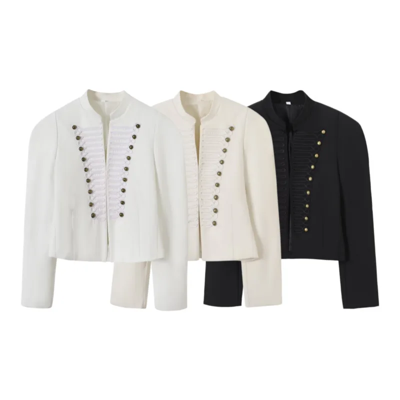 

Dave&di Fashionable Slim Fit Round Neck Long Sleeved Napoleon Short Jacket Women's Jacket Woman Clothes Tops Ropa Mujer Blazer