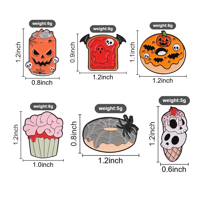 Halloween Creepy Cute Food Cartoon Badge Goth Pumpkin Soda Ghost Toast Skull Ice Cream Spider Donut Enamel Pin Jewelry Brooches