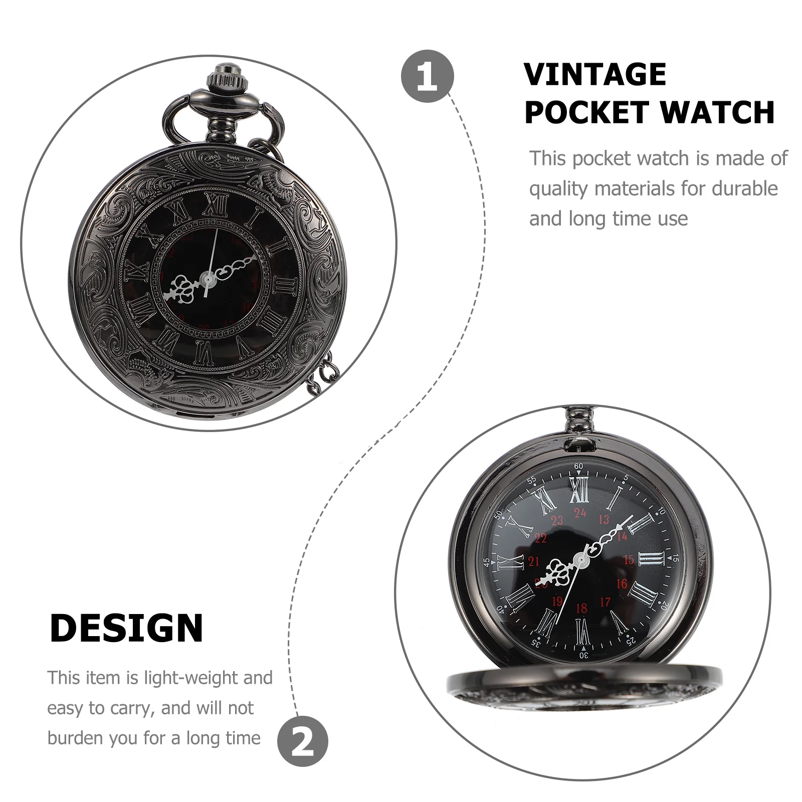 

1Pcs Vintage Hanging Pocket Watch Sturdy Chain Easy to Carry Classic Waist Hanging Pocket Watch Decorative Pendant