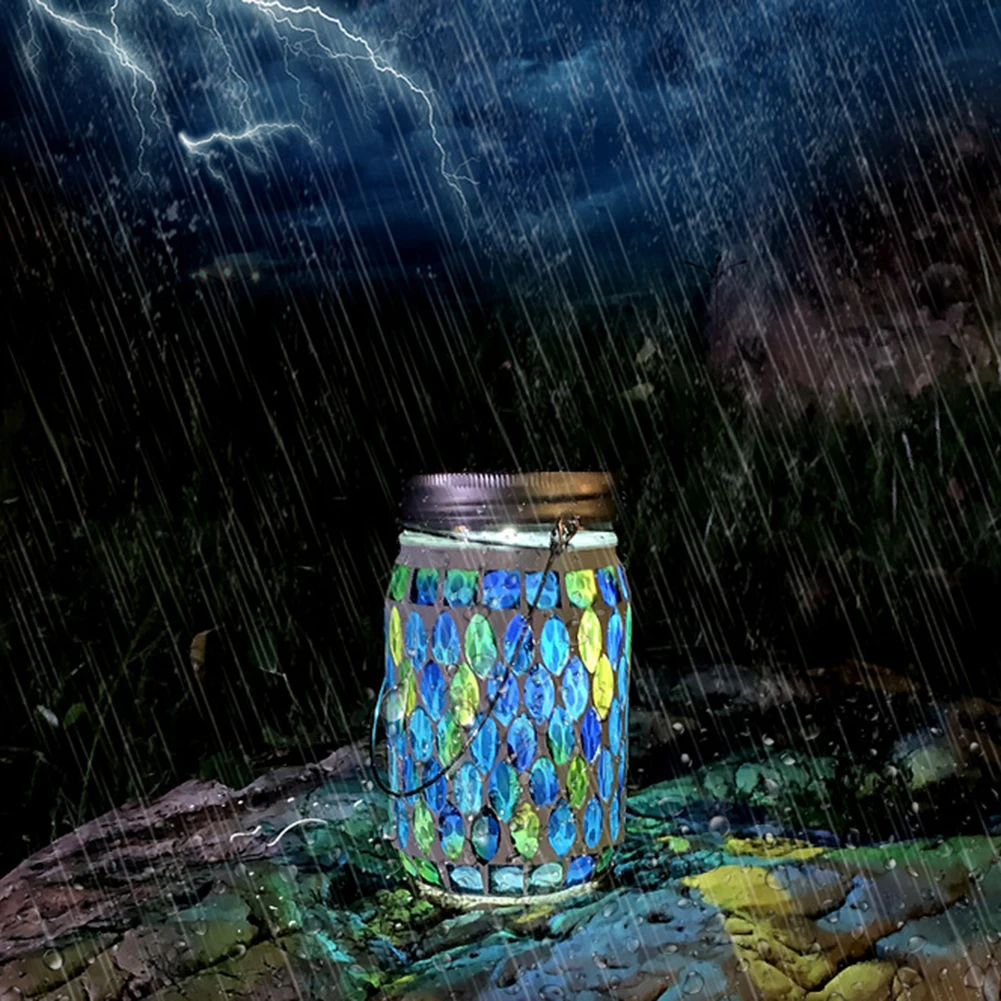 LED Outdoor Solar Hanging Lantern Waterproof Mosaic Solar Hanging Light Pendant Solar Night Light for Garden Backyard Lawn Party