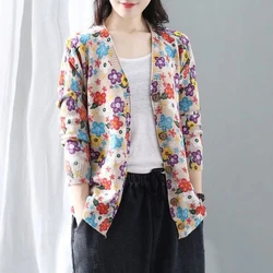 Vintage Printed Knitted Women Cardigan Autumn Outfit Loose Oversized Casual Versatile Long Sleeved Thin Design All-match Sweater