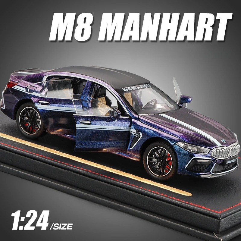 

Литой автомобиль BMW M8, модель суперкара в масштабе 1/24, миниатюрный коллективный автомобиль, домашний декор, игрушка для мальчиков, подарок на день рождения