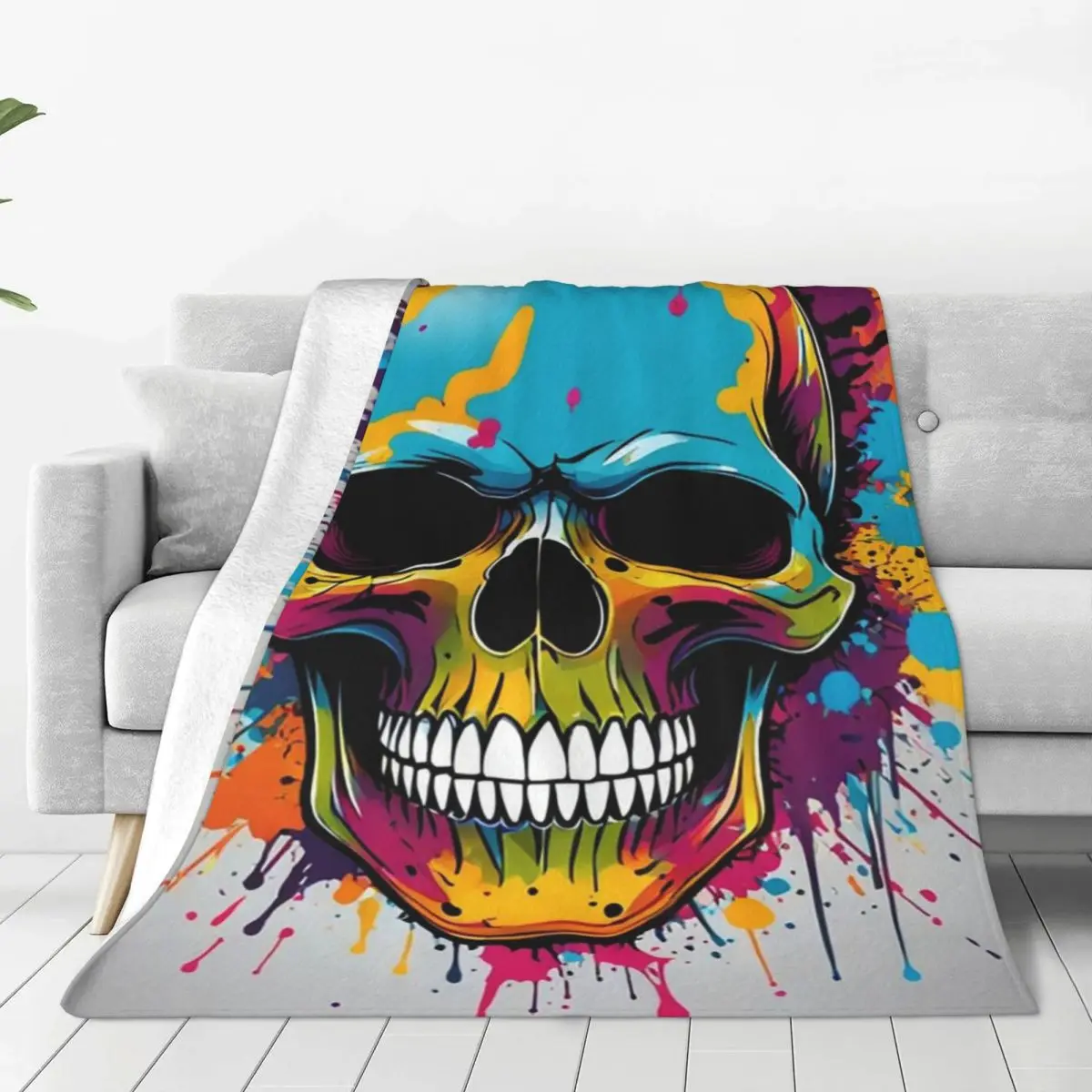 Bursting Ink And A Skull Blanket Flannel Portable Sofa Throw Blankets For Home Bedroom Office Throws Bedspread Quilt