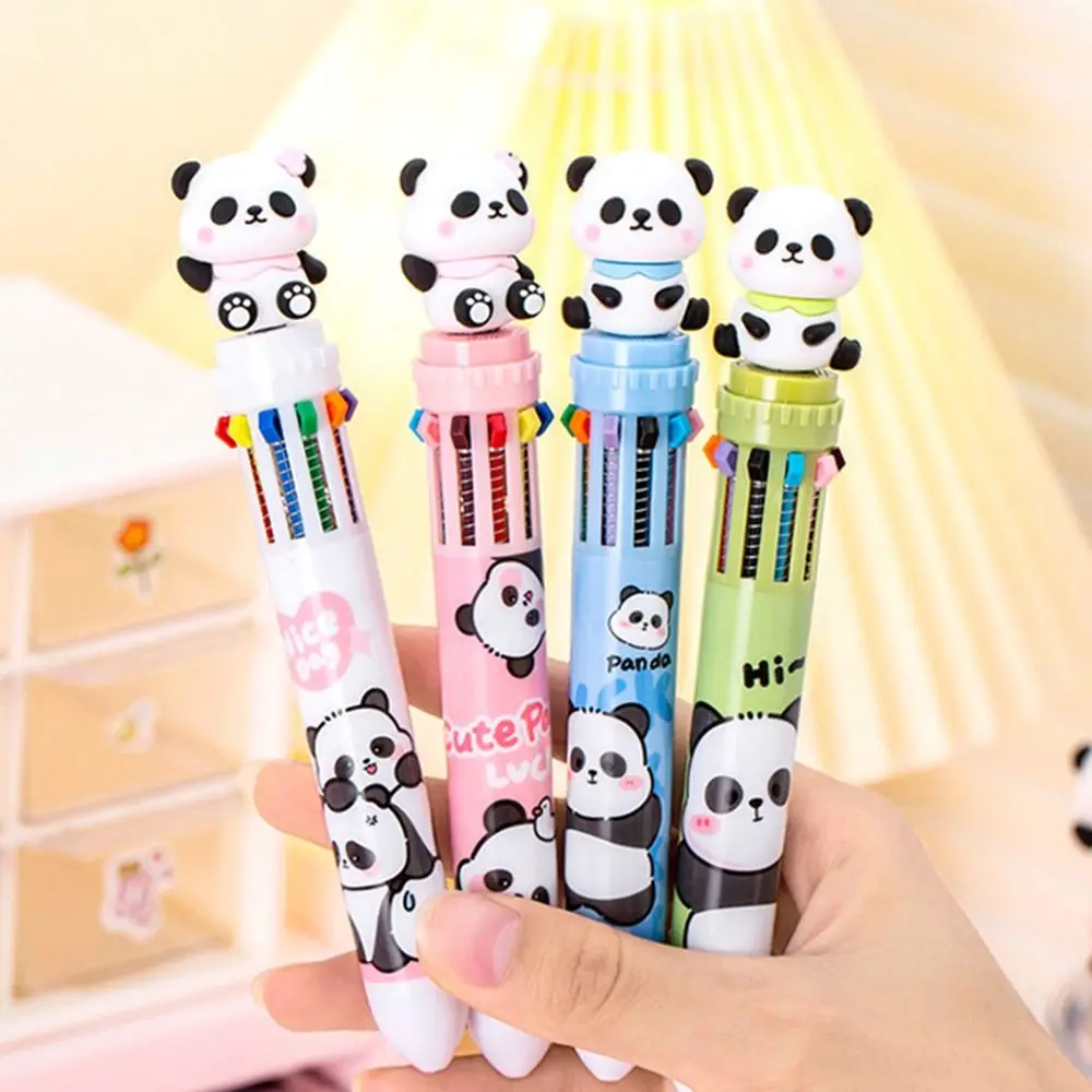 

School Stationery Cartoon Panda Ballpoint Pen 10 In 1 Cute Colorful Ink Gel Pen Girl Heart Press-type Hand Account Pen Student