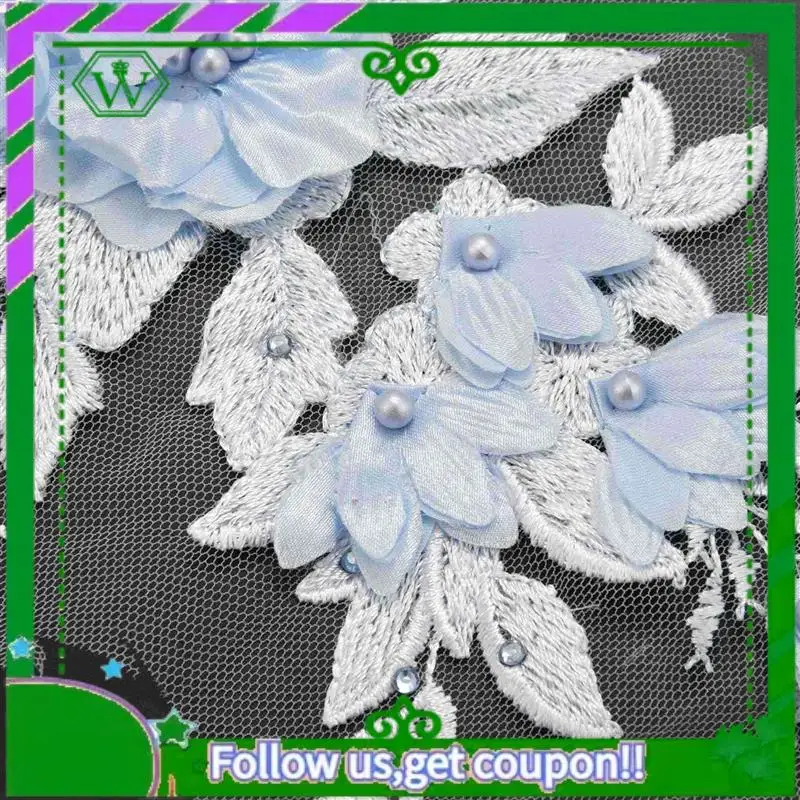 A18P-4X frisado perfuração quente renda nupcial frisada flores bordados remendos céu azul