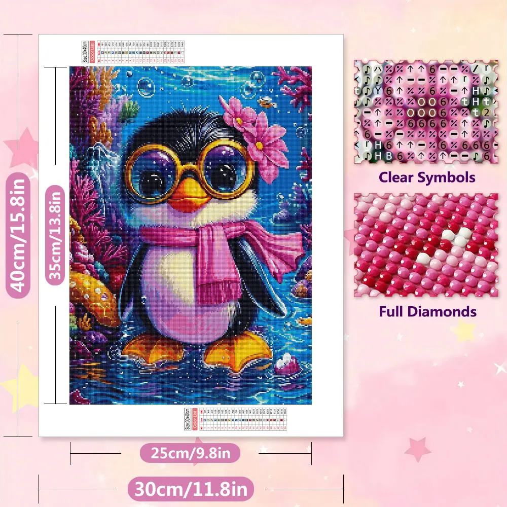 EverShine Full Diamond Painting Cartoon Penguin Pan Coral Reef Diamond Mosaic Animal Landscape Art Picture Of Rhinestones