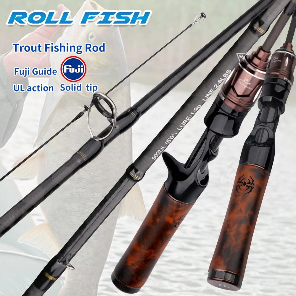 ROLLFISH Ultra-Light Trout Fishing Rod, Solid Wood Grip, High Carbon Fuji Guides, Solid Tip, Fast Action, Freshwater