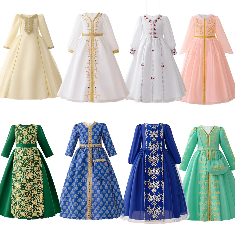 Ramadan Muslim Kids Prayer Princess Dress for Girl Flower Long Sleeve Robe Arab Dubai Child Eid Party Enfant Gown Casual Dresses