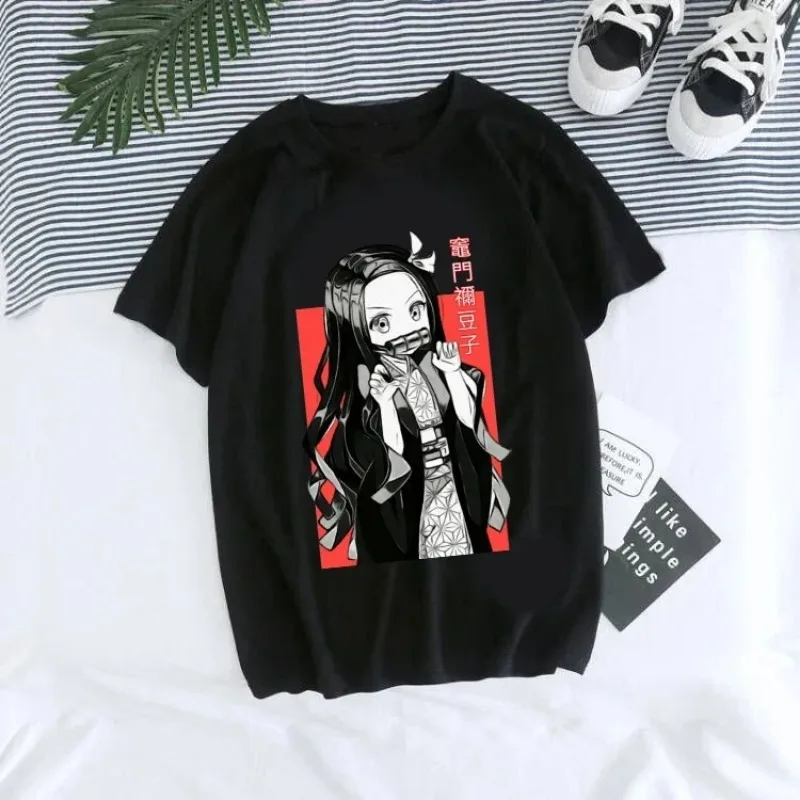 Girl Short Sleeve T-Shirt Kaus Grafis Anime Demon Killer Uniseks Tanjirou Kamado Kaus Wanita Kimetsu No Yaiba Nezuko Kaus Wanita