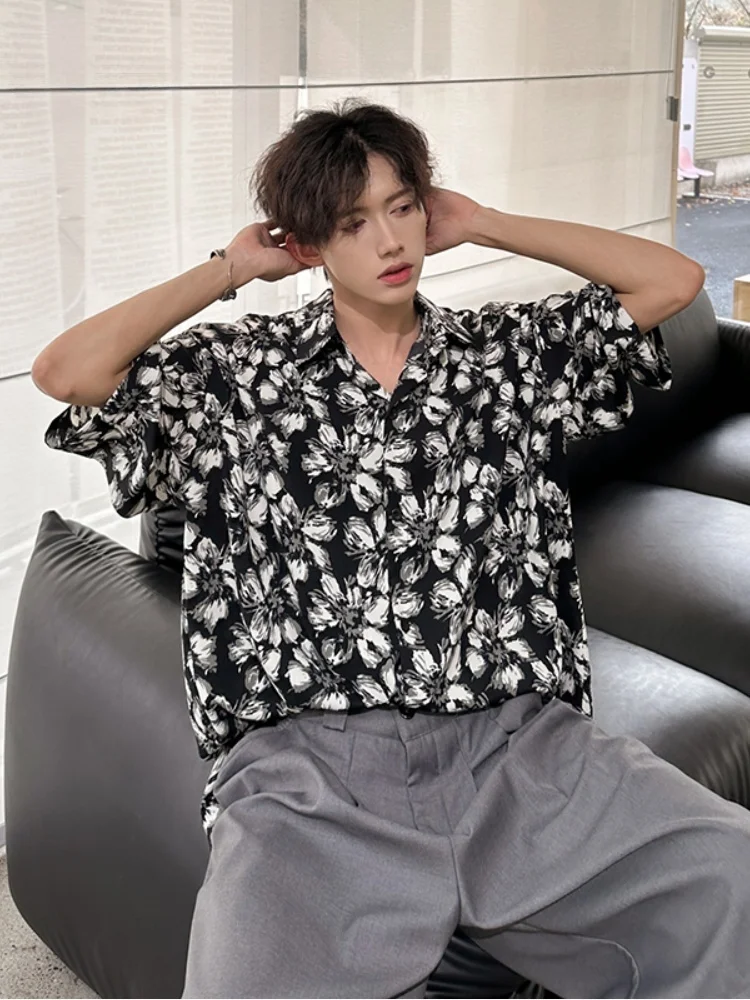 

Мужская винтажная рубашка American Style с коротким рукавом, летняя, модная, городская, из ледяного шелка, для пляжного отдыха, с гавайским цветочным принтом, свободного кроя