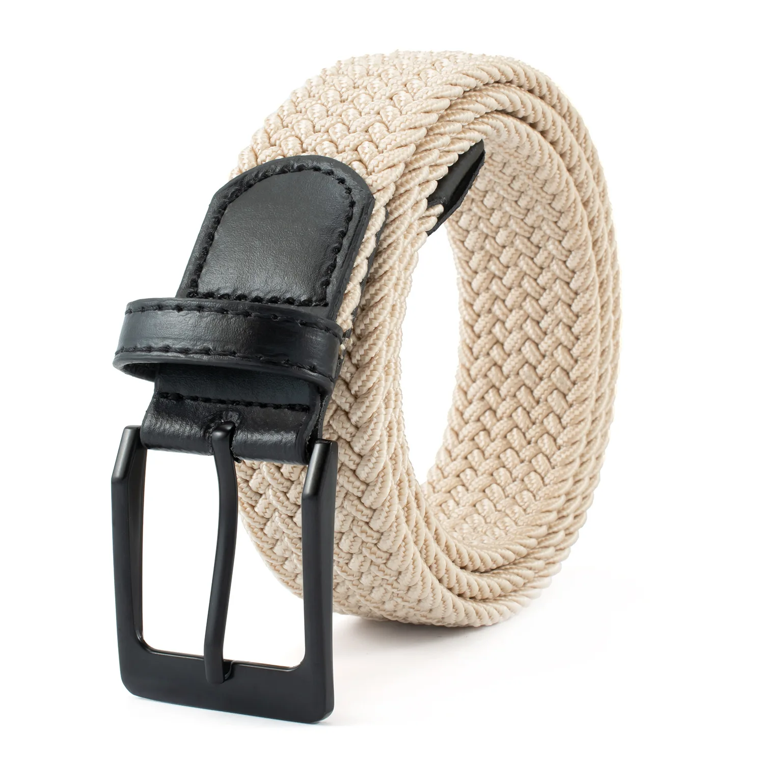 3.5CM X105CM  Black Skin Non perforated Men Belt Wholesale Women Woven Elastic Fashion Simple Alloy Pin Buckle Trend Accessories
