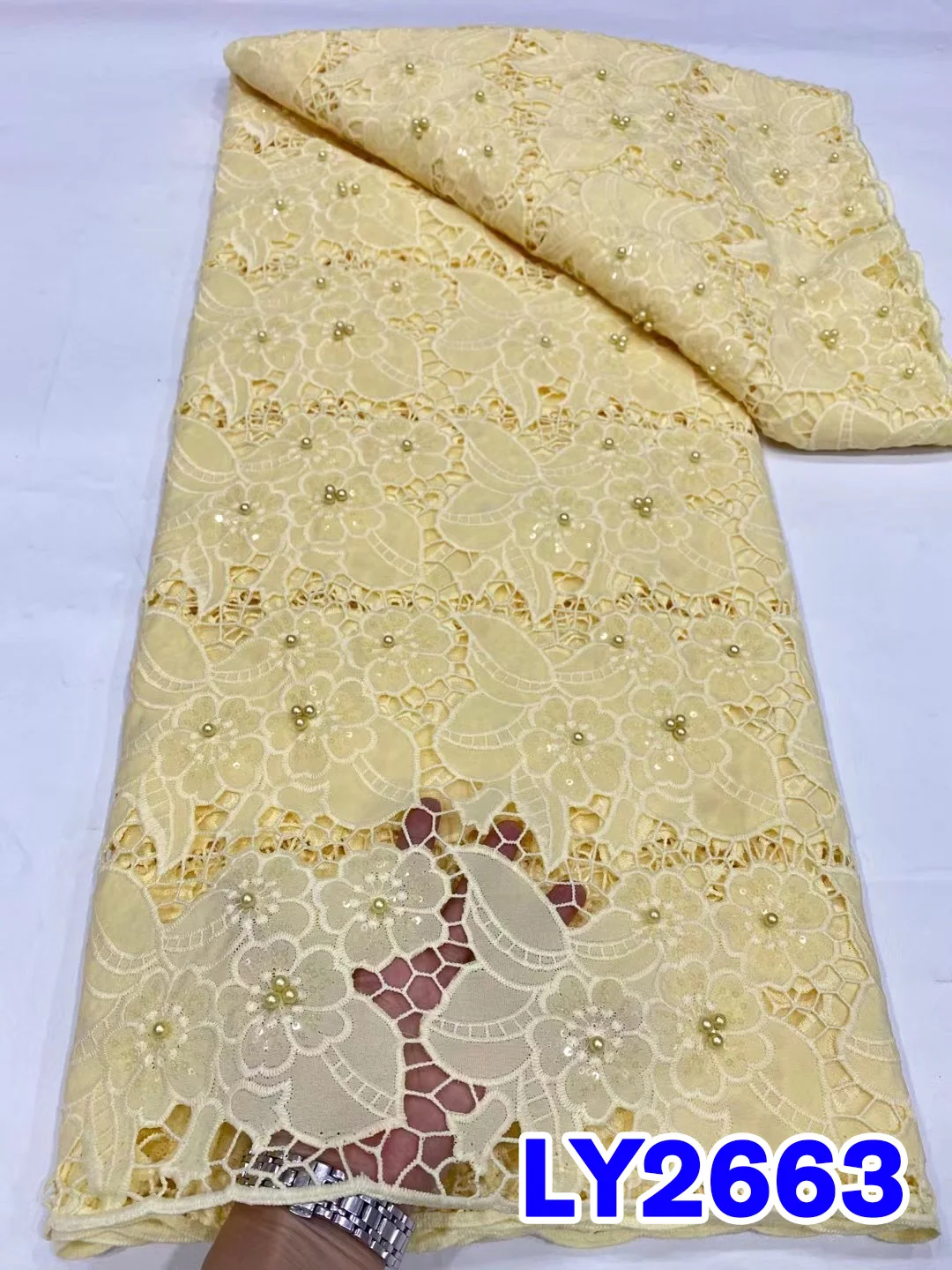 

Milk Silk Lace Fabric African Velvet Lace Fabric French Guipure Cord Lace Fabric Nigerian Embroidery Party Lace Sewing LY2663