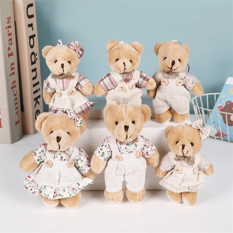1-20PCS Cute Linen Bear Keychain Couple Set Handmade Plush Doll for Bag Purse Backpack Car Trinket Decor Party Toy Girl Gift