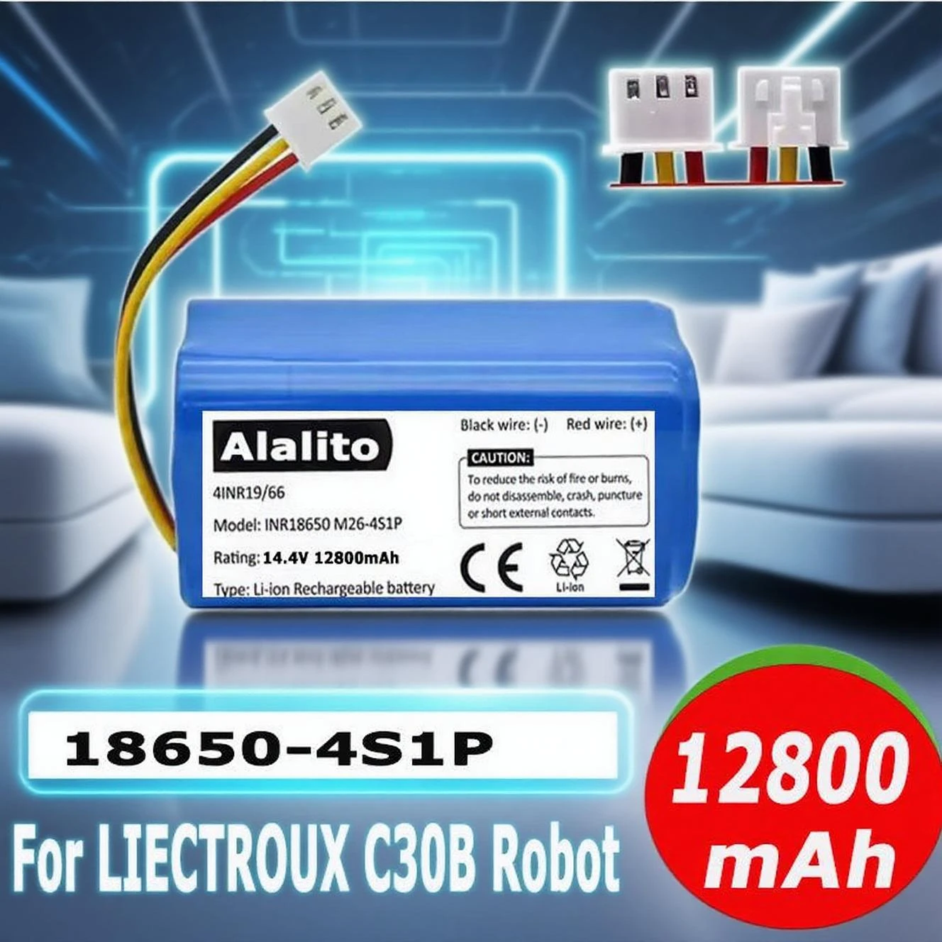 14,4 В 12800 мАч аккумулятор большой емкости для LIECTROUX C30B E30 XR500 расширенный робот-пылесос, замена аксессуаров 14,4 В 12800 мАч аккумулятор большой емкости для LIECTROUX C30B E30 XR500 расширенный робот-пылесос, замена аксессуаров