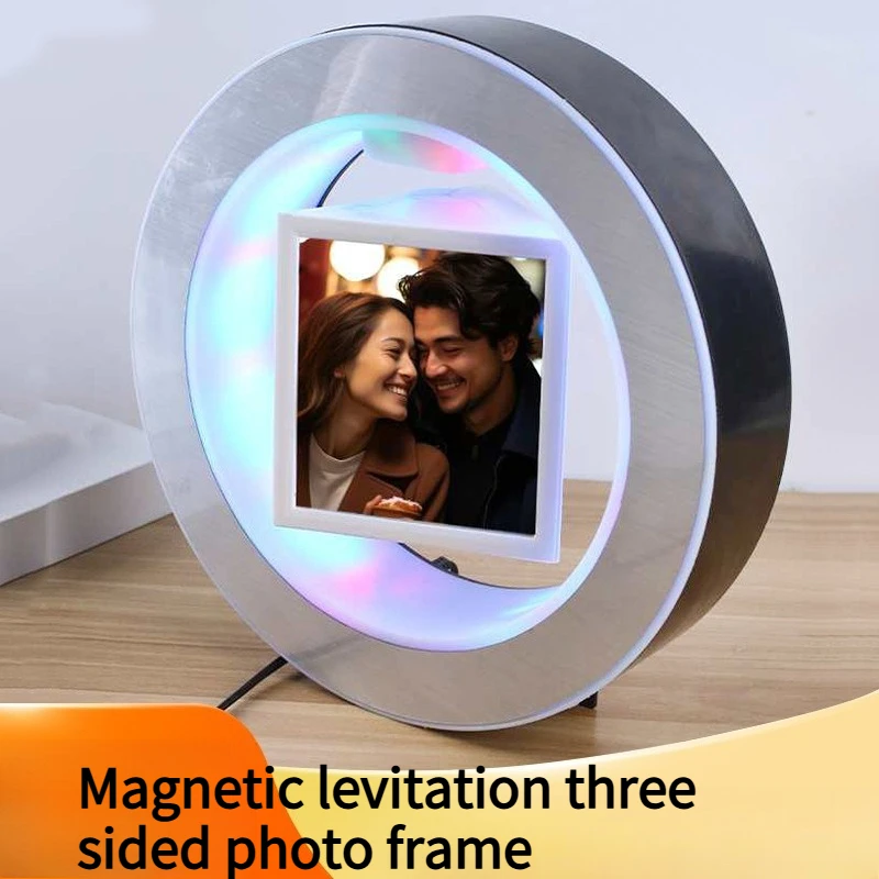 

Maglev Photo Frame Wedding Festival Gift Glowing Suspended Creative Craft Ornament Three Sided Photo Frame