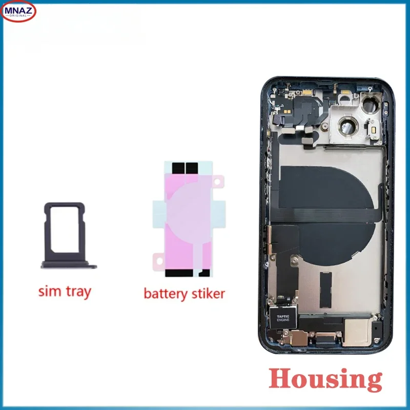 For IPhone 13 Battery Back Cover, Mid Case, SIM Card Tray, Side Key Assembly,Wireless Charging + Flexible Cable = Full Assembly