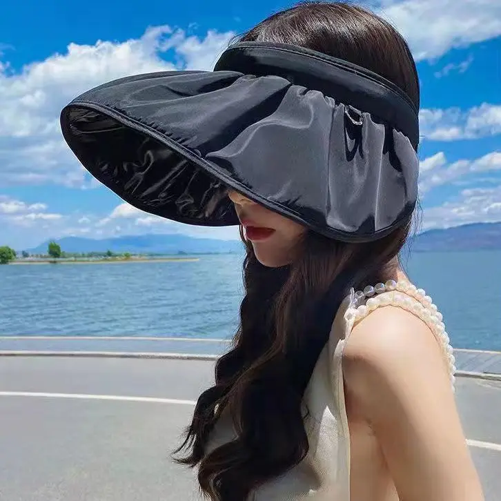 Summer Shell Sunshade Hat UV Protection Dual Use Hair Hoop Sun Hat for Women Outdoor Beach Soft Foldable Wide Brim Bucket Caps