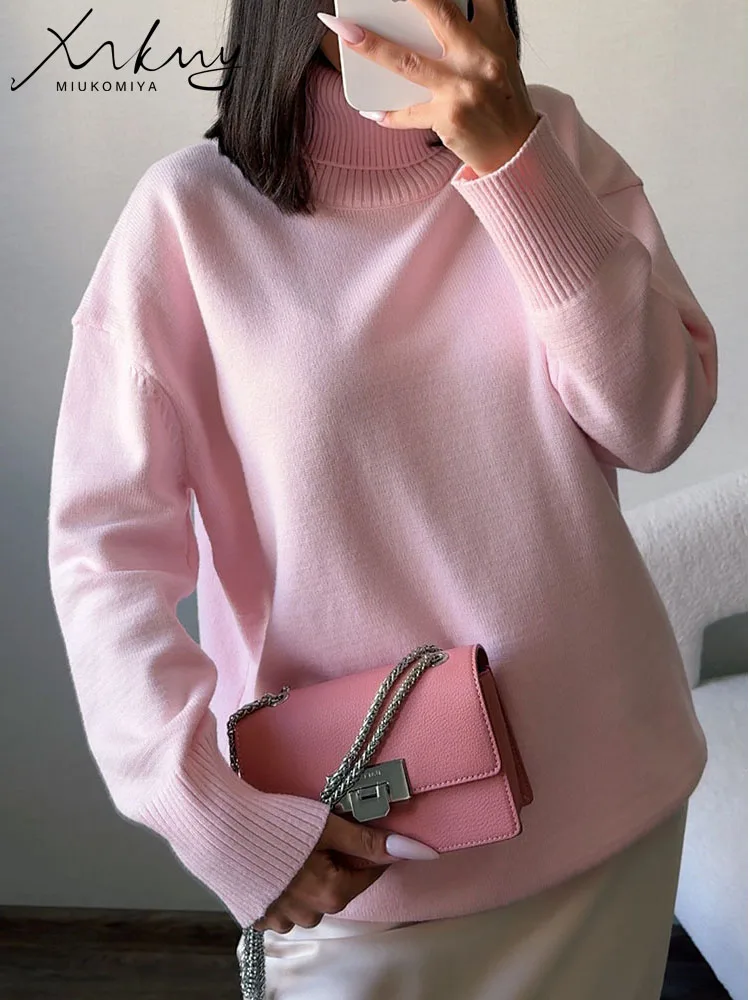 Winter Turtleneck Sweaters For Women Oversized Warm Knitted Basic Tops Oversize White Sweater Lady Casual Loose Pullovers Women