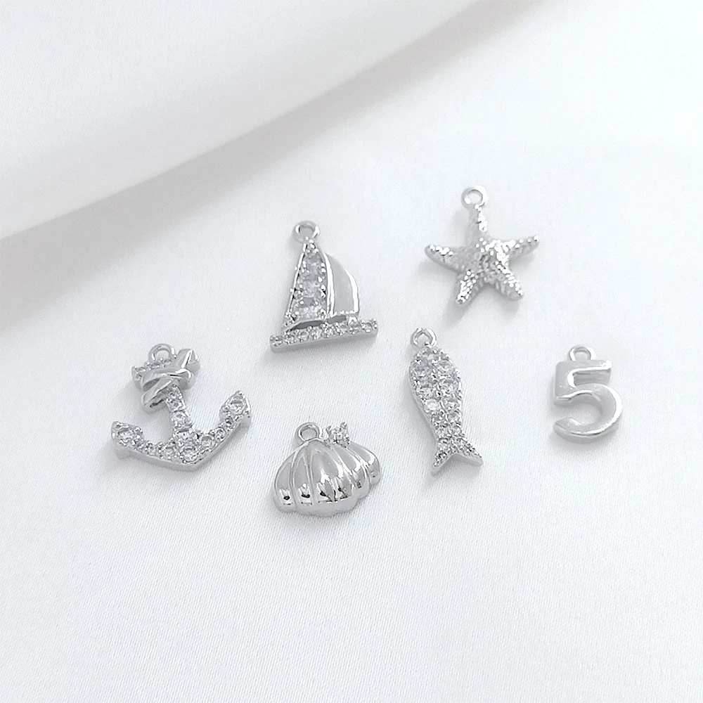 Brass Coated Gold Zircon Inlay Anchor Fish Shell Pendant DIY Makes Fashionable Jewelry Necklace Bracelet Accessory Materials