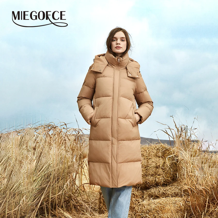 MIEGOFCE Women's 2024 Long Thickened Parka Hooded Slim-Fit Cotton Jacket Winter New Cold-Proof Warm Fashion Pocket Coat M91002